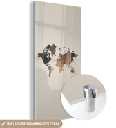 MuchoWow® Glasschilderij 20x40 cm - Schilderij acrylglas - Wereldkaart -Hout - Plank - Foto op glas - Schilderijen