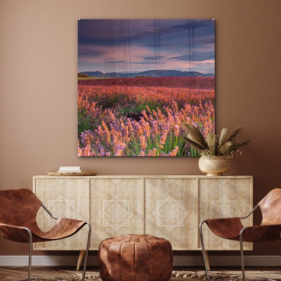 MuchoWow® Peinture sur verre 90x90 cm - Peinture acrylique sur verre - France - Lavande - Soir - Photo sur verre - Peintures