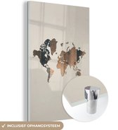 Peinture sur Verre - Carte du Wereldkaart - Planche de Bois - Marron - 60x90 cm - Peintures sur Verre Peintures - Photo sur Glas
