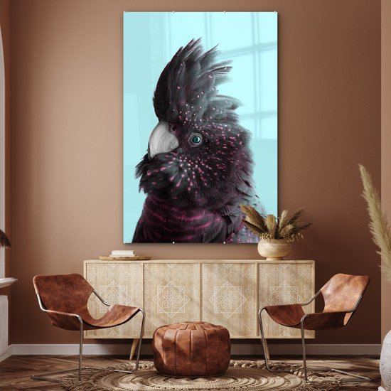 MuchoWow® Peinture sur Verre - Cacatoès - Vogel - Blauw - 100x150 cm - Peintures sur Verre Acrylique - Photo sur Glas