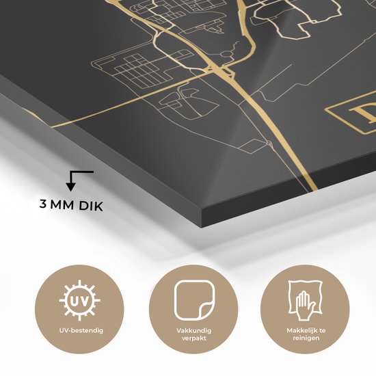 Peinture sur Verre - Carte - Dordrecht - Or - Zwart - 20x20 cm - Peintures sur Verre Peintures - Photo sur Glas