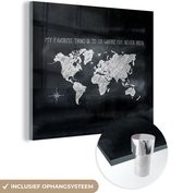 MuchoWow® Glasschilderij 20x20 cm - Schilderij acrylglas - Wereldkaart - Krijtbord - Kompas - Foto op glas - Schilderijen