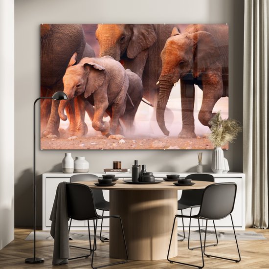 MuchoWow® Peinture sur verre 180x120 cm - Peinture acrylique sur verre - Éléphant - Animaux - Tissu - Photo sur verre - Peintures