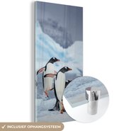 MuchoWow® Glasschilderij 60x120 cm - Schilderij acrylglas - Pinguïns springen uit het water - Foto op glas - Schilderijen