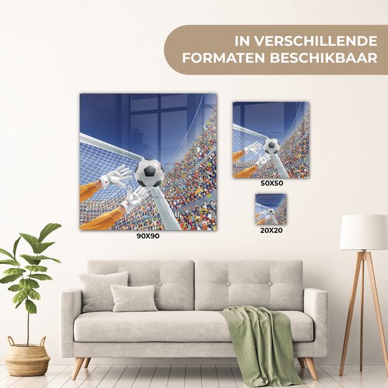 MuchoWow® Peinture sur verre - Une illustration d'un gardien de but arrêtant le football - Garçon - Filles - Enfant - 90x90 cm - Peintures sur verre acrylique - Photo sur Glas
