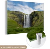 MuchoWow® Glasschilderij 90x60 cm - Schilderij acrylglas - Waterval - IJsland - Natuur - Foto op glas - Schilderijen