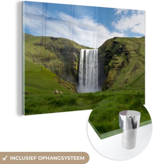 MuchoWow® Glasschilderij - Waterval - IJsland - Natuur - Acrylglas Schilderijen - Foto op Glas