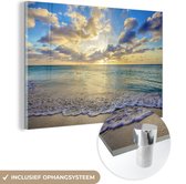 MuchoWow® Glasschilderij 90x60 cm - Schilderij acrylglas - Zee - Strand - Wolken - Zon - Foto op glas - Schilderijen