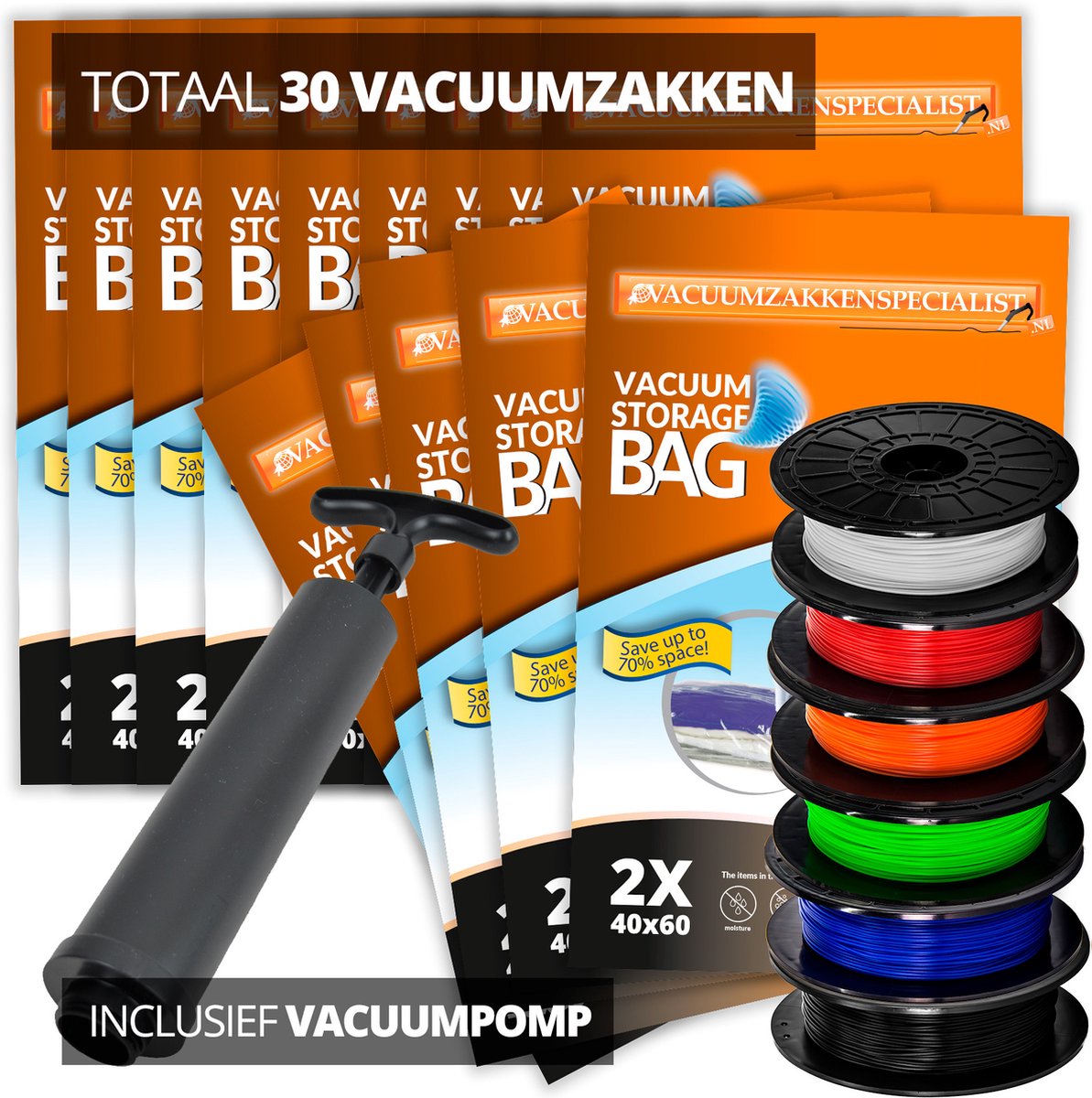 Pro XL Pakket Vacuumzakken voor Filament [Set 30 Zakken+Pomp]