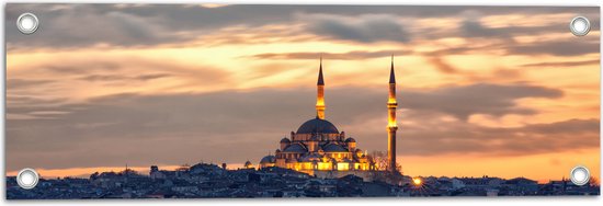 WallClassics - Tuinposter – Süleymaniye-Moskee op Begin van de Avond in Istanbul, Turkije - 60x20 cm Foto op Tuinposter (wanddecoratie voor buiten en binnen)