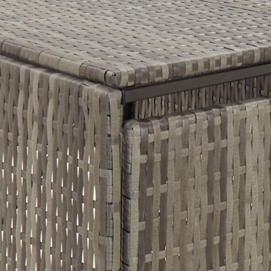 Detail van de grijze polyrotan textuur van een containerberging.