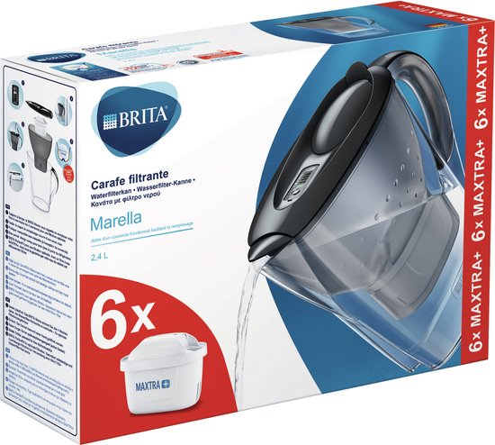 BRITA - Waterfilterkan Marella Cool - Grafiet - 2,4L + 6 MAXTRA+ Waterfilterpatronen - Voordeelverpakking