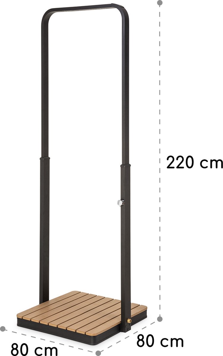 Blumfeldt Zwembad tuindouche, buitendouche voor de tuin, vloerdouche met verstelbare douchekop, mobiele vloerdouche van hout voor & sauna, houten buitendouche waterdicht, vorst- & UV-bestendig - 55 cm - voor Tuin - Opzetzwembad - Pool thumbnail 2