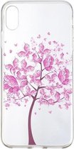 GadgetBay Roze Bloemen Boom TPU iPhone XR hoesje Cover - Transparant Case