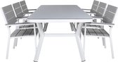 Virya tuinmeubelset tafel 100x200cm en 6 stoel Levels wit, grijs.