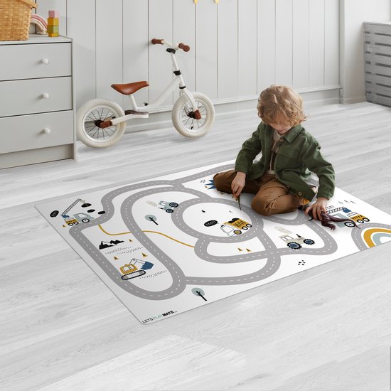 LetsPlaymats® Speelmat baby kinderen - Bouwplaats - Graafmachine - Auto - Regenboog - Design - Speelkleed van vinyl - Speeltapijt - Antislip - 105x70 cm van LetsPlaymats® — afbeelding 2