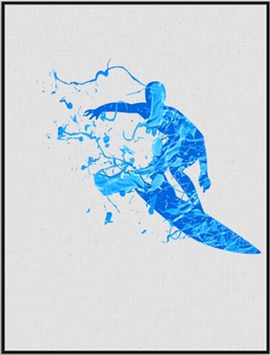Canvas Schilderij * Aquarel Surfer in Blue * - Surfsport - Aquarel Print - Kleur - 50 x 70 cm