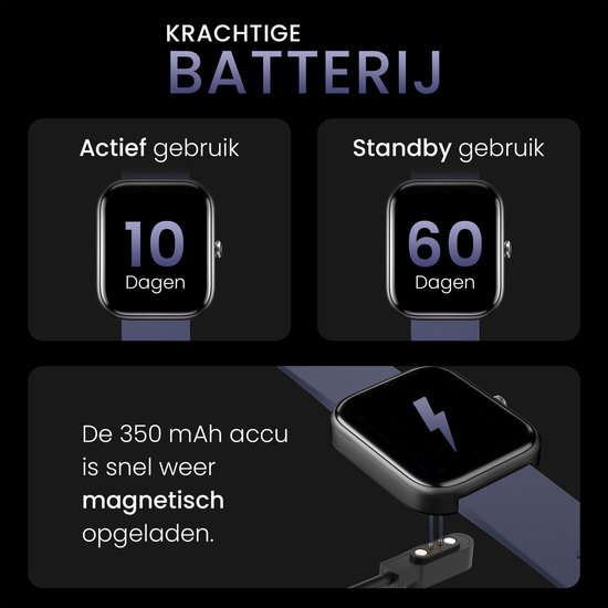 MAOO Smartwatch Dames en Heren - Android en IOS - Volledige Belfunctie - Stappenteller - Hartslagmeter - Bloeddrukmeter - Multisport - GT Series - Blauw