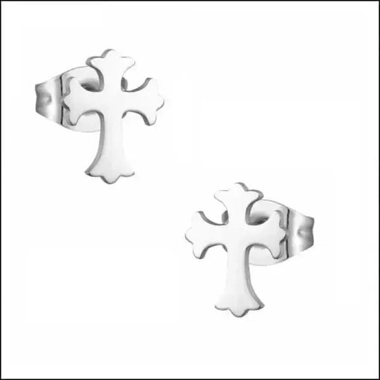 Aramat jewels ® - Zweerknopjes kruisje zilverkleurig chirurgisch staal 10mm x 7mm