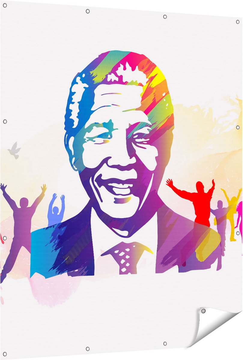 Gards Tuinposter Nelson Mandela - 120x150 cm - Tuindoek - Tuindecoratie - Wanddecoratie buiten - Tuinschilderij Multikleur