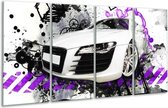 GroepArt - Glasschilderij - Audi - Paars, Zwart, Wit - 160x80cm 4Luik - Foto Op Glas - Geen Acrylglas Schilderij - 6000+ Glasschilderijen Collectie - Wanddecoratie