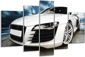 Glasschilderij Audi - Zwart, Wit, Blauw - 170x100cm 5Luik - Foto Op Glas - Geen Acrylglas Schilderij - 6000+ Glasschilderijen Collectie - Wanddecoratie