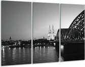 GroepArt - Schilderij -  Brug - Grijs, Zwart, Wit - 120x80cm 3Luik - 6000+ Schilderijen 0p Canvas Art Collectie