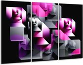 GroepArt - Schilderij -  Art - Grijs, Roze, Paars - 120x80cm 3Luik - 6000+ Schilderijen 0p Canvas Art Collectie