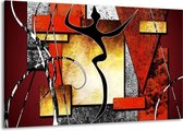 Schilderij Op Canvas - Groot -  Abstract - Rood, Grijs, Geel - 140x90cm 1Luik - GroepArt 6000+ Schilderijen Woonkamer - Schilderijhaakjes Gratis