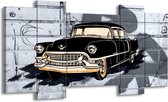 Peinture | Peinture sur toile Oldtimer, voiture | Gris, noir, jaune | 120x65cm 5 Liège | Tirage photo sur toile
