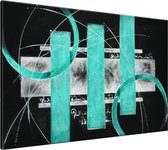 Schilderij - Modern - Turquoise , Groen , Zwart - 120x70cm 1Luik - GroepArt - Handgeschilderd Schilderij - Canvas Schilderij - Wanddecoratie - Woonkamer - Slaapkamer - Geschilderd Door Onze Kunstenaars 2000+Collectie Maatwerk Mogelijk