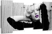 GroepArt - Canvas Schilderij - Marilyn Monroe - Grijs, Zwart, Paars - 150x80cm 5Luik- Groot Collectie Schilderijen Op Canvas En Wanddecoraties