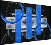 Schilderij - Modern - Blauw , Grijs , Zwart - 120x70cm 1Luik - GroepArt - Handgeschilderd Schilderij - Canvas Schilderij - Wanddecoratie - Woonkamer - Slaapkamer - Geschilderd Door Onze Kunstenaars 2000+Collectie Maatwerk Mogelijk