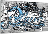 Peinture | Peinture sur toile Pop Art | Noir, blanc, bleu | 120x70cm 1Hatch | Tirage photo sur toile