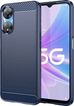 Oppo A78 (5G) Hoesje - MobyDefend TPU Gelcase - Geborsteld Metaal + Carbonlook - Blauw - GSM Hoesje - Telefoonhoesje Geschikt Voor Oppo A78