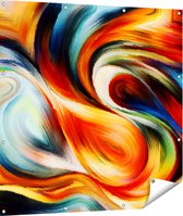 Gards Tuinposter Abstracte Kunst van Kleurrijke Verf - 110x110 cm - Tuindoek - Tuindecoratie - Wanddecoratie buiten - Tuinschilderij