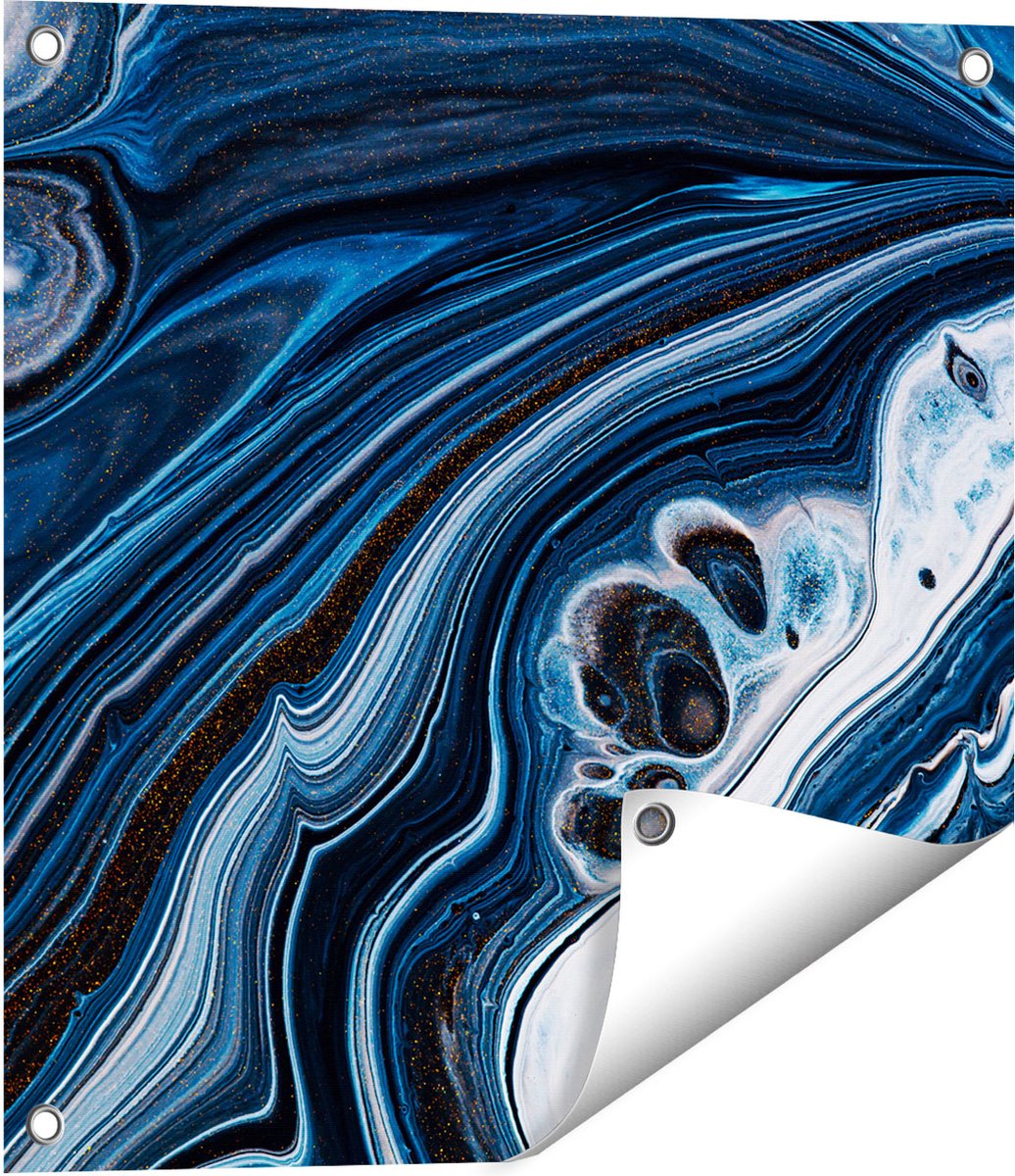 Gards Tuinposter Abstracte Kunst - Blauwe Verf - 50x50 cm - Tuindoek - Tuindecoratie - Wanddecoratie buiten - Tuinschilderij Multikleur