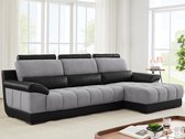 LINEA SOFA Hoekbank in zwart en grijze stof en leer - Hoek rechts - ARAGON L 290 cm x H 84 cm x D 154 cm