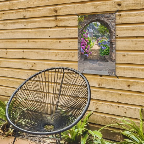 Affiche de jardin - Transparente - Hortensia - Fleurs - Maison - Jardin - 40x60 cm - Décoration de clôture - Toile de jardin