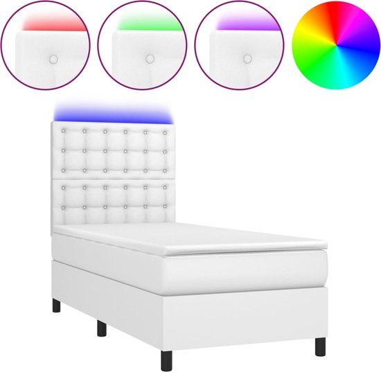 vidaXL-Boxspring-met-matras-en-LED-kunstleer-wit-90x200-cm