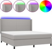 vidaXL - Boxspring - met - matras - en - LED - stof - lichtgrijs - 160x200 - cm