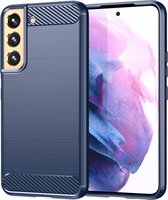 Samsung Galaxy S23 Hoesje - MobyDefend TPU Gelcase - Geborsteld Metaal + Carbonlook - Blauw - GSM Hoesje - Telefoonhoesje Geschikt Voor Samsung Galaxy S23