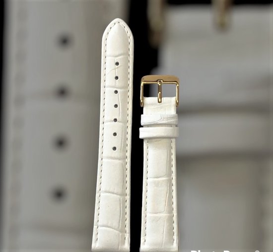 Bracelet de montre-20mm-cuir véritable-blanc-fourré-croco-boucle couleur or souple-20mm