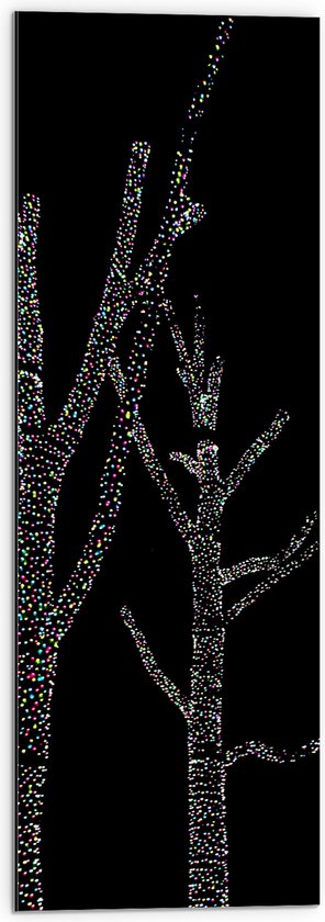 Dibond - Bomen van Verschillende Kleuren Stippen tegen Zwarte Achtergrond - 30x90 cm Foto op Aluminium (Wanddecoratie van metaal)