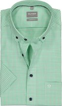 OLYMP comfort fit overhemd - korte mouw - popeline - groen met wit geruit - Strijkvrij - Boordmaat: 40
