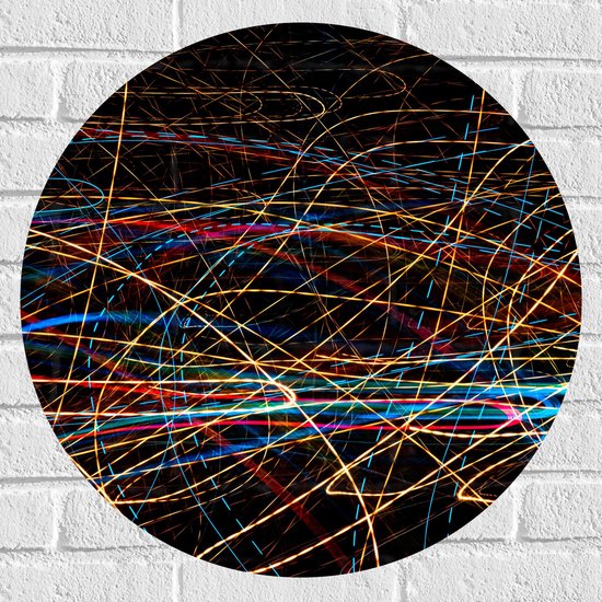 Muursticker Cirkel - Mix van Felle Neon Kleuren Strepen - 60x60 cm Foto op Muursticker
