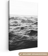 Canvas Schilderij Zee - Water - Natuur - Zwart wit - 20x30 cm - Wanddecoratie