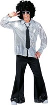 Funny Fashion - Jaren 80 & 90 Kostuum - Zilveren Pailletten Shadow Hemd Man - Zilver - Maat 56-58 - Carnavalskleding - Verkleedkleding