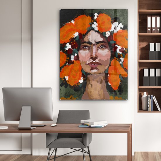 MuchoWow® Peinture sur verre 90x120 cm - Peinture sur verre acrylique - Abstrait - Femme - Portrait - Peinture - Photo sur verre - Peintures