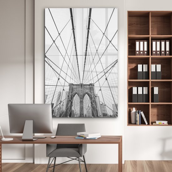 MuchoWow® Peinture sur verre 120x180 cm - Peinture sur verre acrylique - Bridge de Brooklyn - Pont - Architecture - Bâtiment - Photo sur verre - Peintures